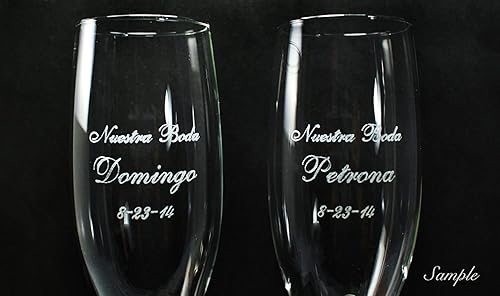 Miniatura 8 de Juego de cuchillos de vidrio para tostadas de boda de oro y plata (juego grabado, plateado)