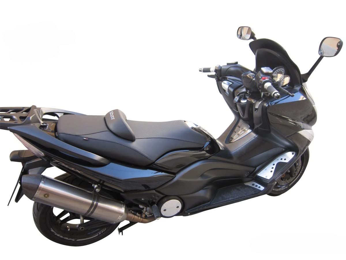 Funda de Asiento Compatible con Yamaha T-MAX 500 2008-2011/530 2012-2016 Negra con Logo Blanco (I)