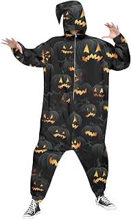 Duohropke Halloween Onesie Adult Pajamas Cosplay Animal Homewear Sleepwear Jumpsuit Costume for Men Hood Zipper Home Pajamas Party Jumpsuit