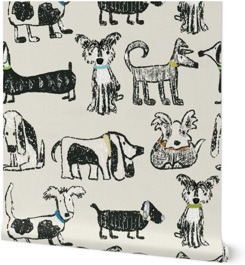 Peel & Stick Wallpaper 6ft x 2ft - Doggone Gender Neutral Black Dogs Pet Animal Puppies Sketch Custom Removable Wallpaper by Spoonflower