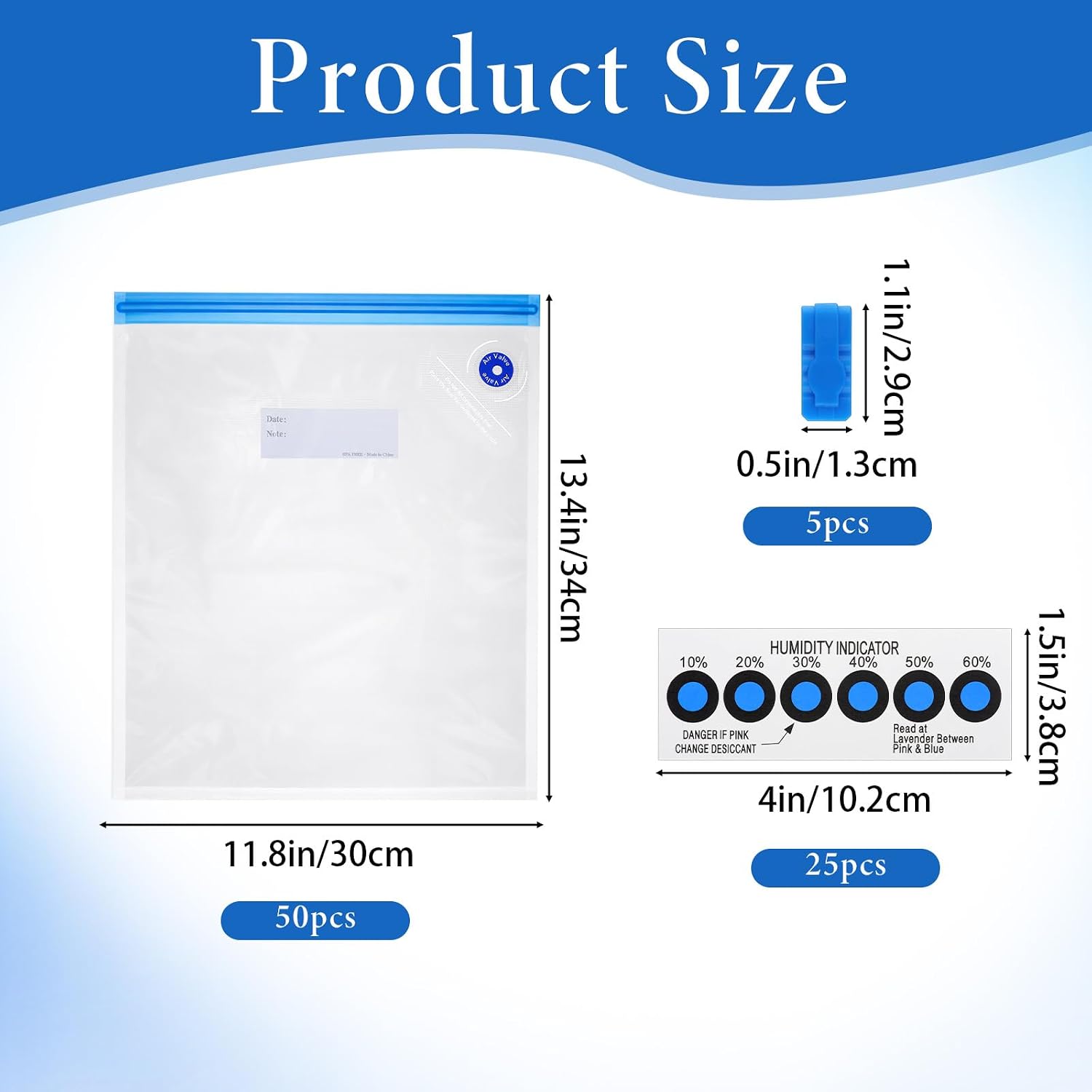 80 Pcs 3D Filament Storage Bags Kit, 50 Pcs 3D Printer Filaments Vacuum Storage Bag 13.4 x 11.8 Inch with 5 Sealing Clip 25 Humidity Indicator Cards for Keep Filament Dry