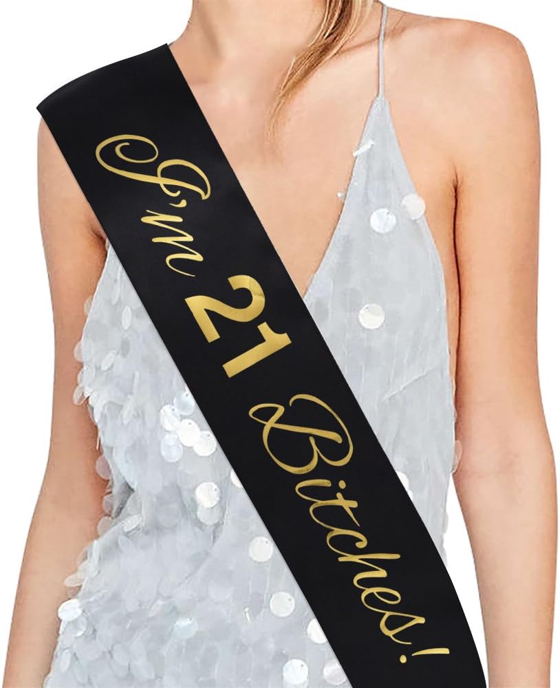 ADBetty"I'm 21 Bitches!" Black Sash - 21st Birthday Sash Finally Legal Sash Drinking Age Birthday Party Favors, Supplies and Decorations (Sash)