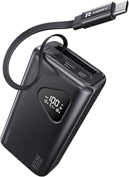 RORRY Laptop Power Bank, 25000mAh 65W Portable Laptop Charger Battery Bank PD Fast Charger Built in Retractable Cables, for iPhone 17/16/15 Series, MacBook, Samsung, Dell, XPS, iPad, Steam Deck, Black