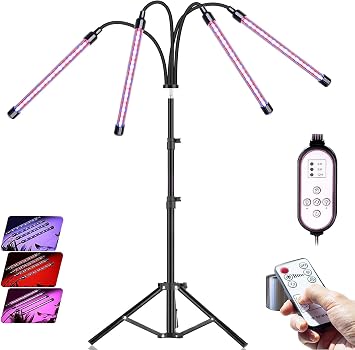 Grow Light with Stand for Indoor Plants 15.7-43.3in,LED Plant Light for Indoor Plants Full Spectrum with Timer,4 in 1 Planting Floor Lamp,Timing 4/8/12H,3 Modes,10 Brightness