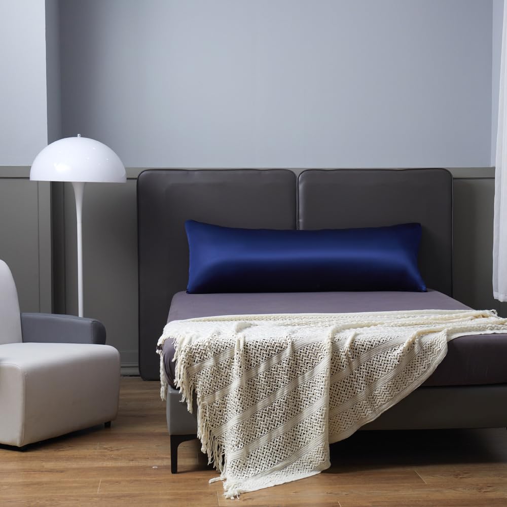 1PC Satin Body Pillowcase for Hair and Skin, Luxurious and Silky Pillow case 20x54 Inches (1 x Body (20 x 54 Inches), Navy)