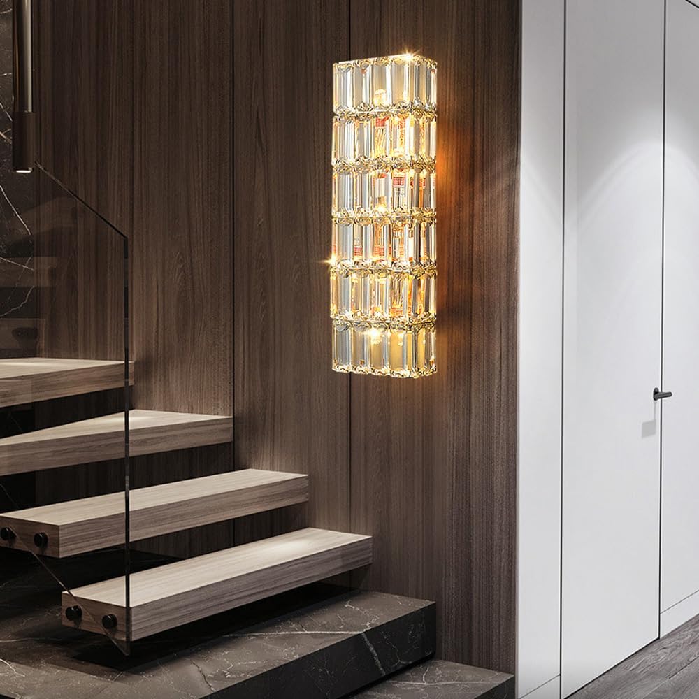 Modern Home Decoration Luxury Crystal Wall Sconce Long Linear LED Wall Light Chrome Bathroom Vanity Lights Indoor Hallway Wall Mounted Lamp for Living Room Bedroom Bedside Porch