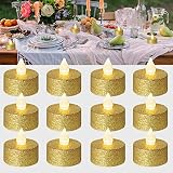LOGUIDE Gold LED Tea Lights with Timer, Built-in 6 Hours Timer Candles,Gold Glitter Battery Operated