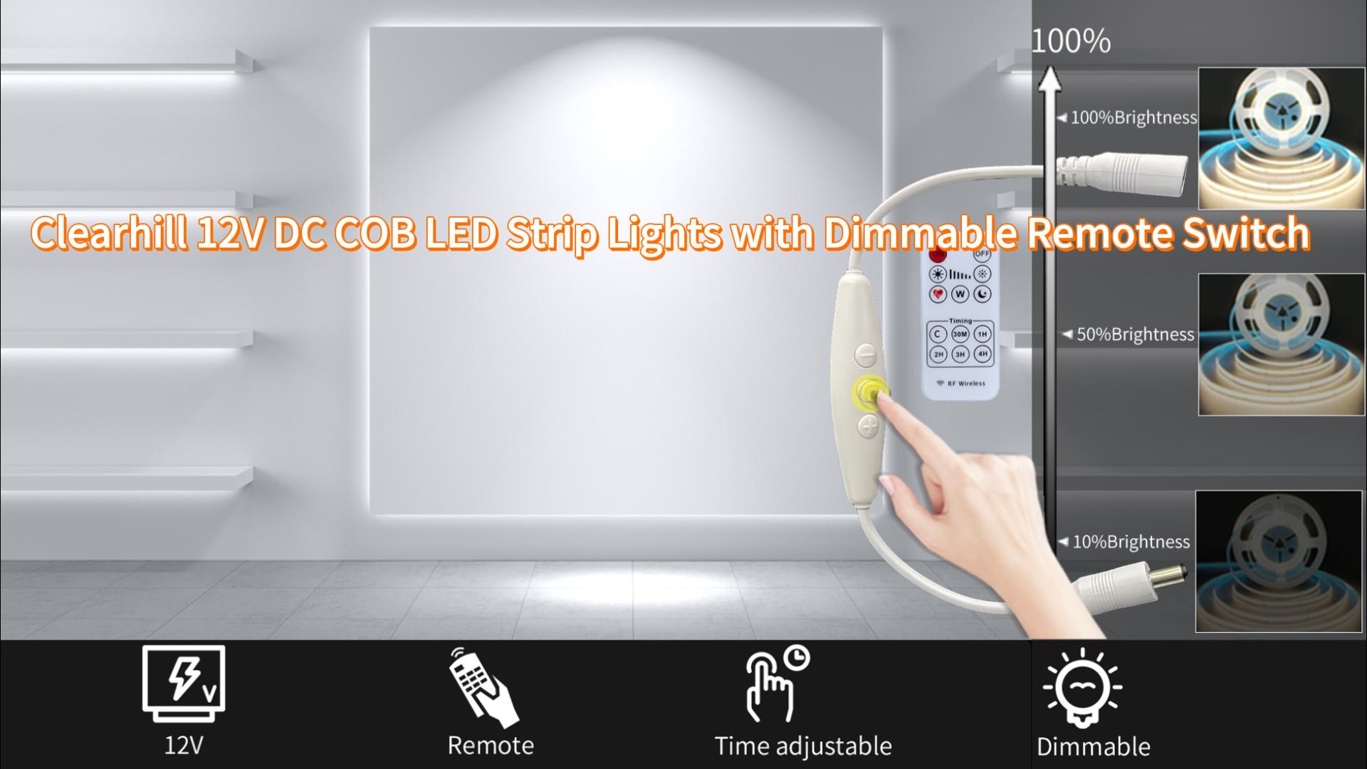 Image of 12V DC COB LED Strip Lights with Remote Dimmable Switch (No Power Supply),16.4FT /5M,Natural White 4000K,320LEDs /M,8mm Width,Not Waterproof IP20,for DIY Home Indoor Decoration