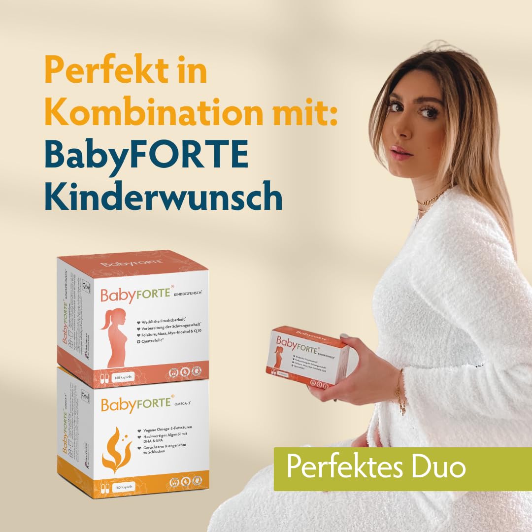 BabyFORTE Omega-3 Algenöl, optimales DHA & EPA Verhältnis, vegan, 180 Kapseln, Kinderwunsch Vitaminen kombinierbar