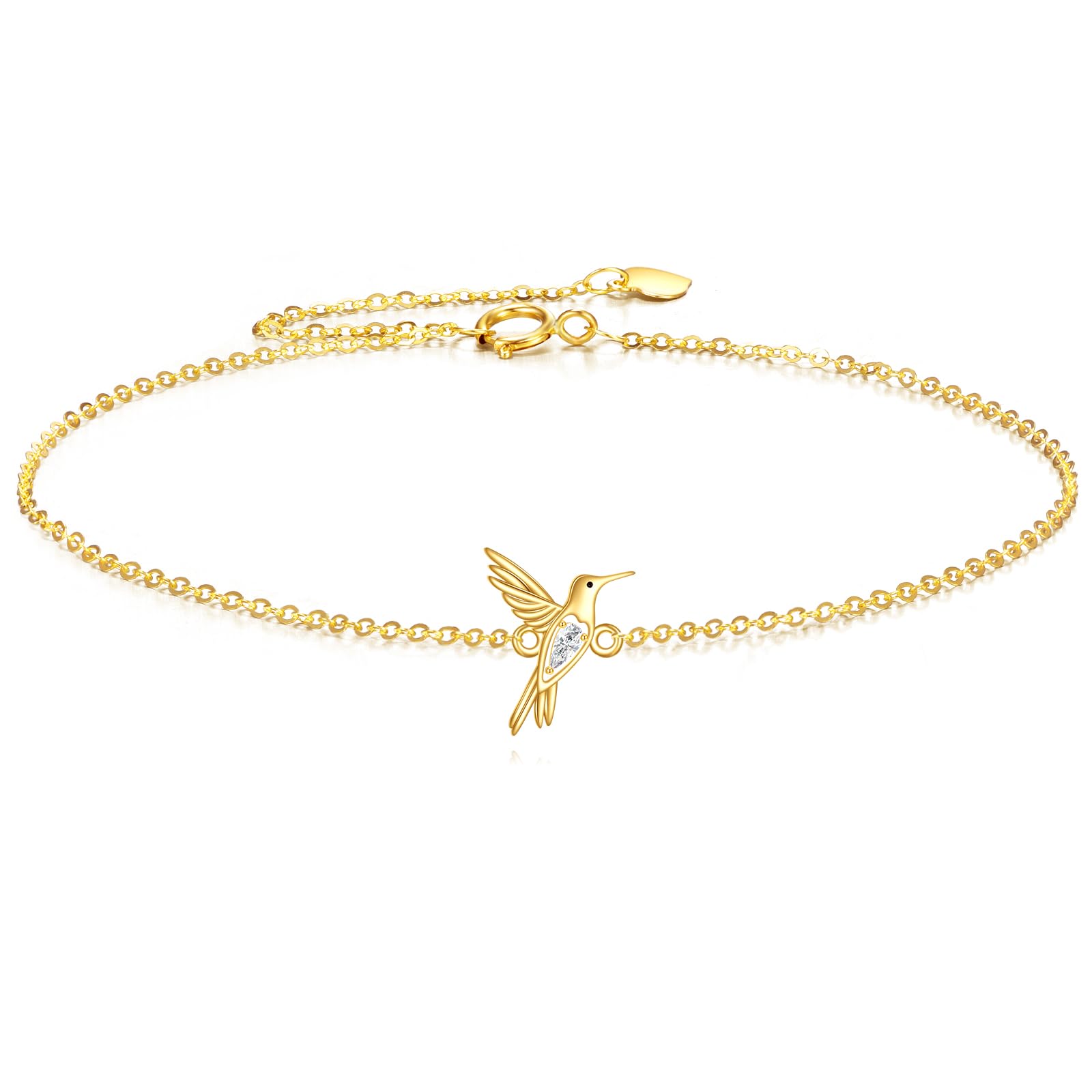 DOVRAN 9K/10K/14K Gold Butterfly/Dragonfly/Hummingbird Bracelet for Women Real Yellow Gold Animal Bracelet Jewelry Birthday Gifts for Mom Wife
