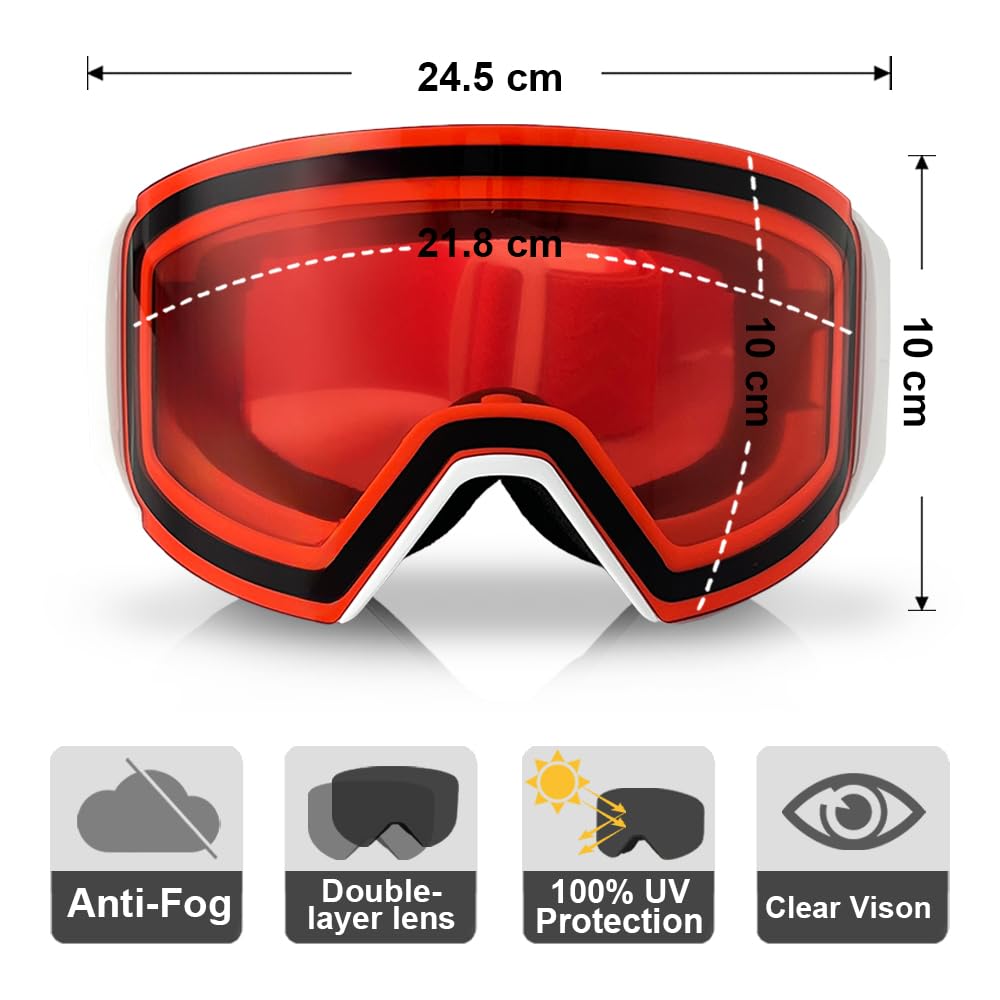 Occhiali da sci – Occhiali da snowboard OTG con anti-appannamento, sistema di cambio magnetico e protezione UV per motoslitte e skate