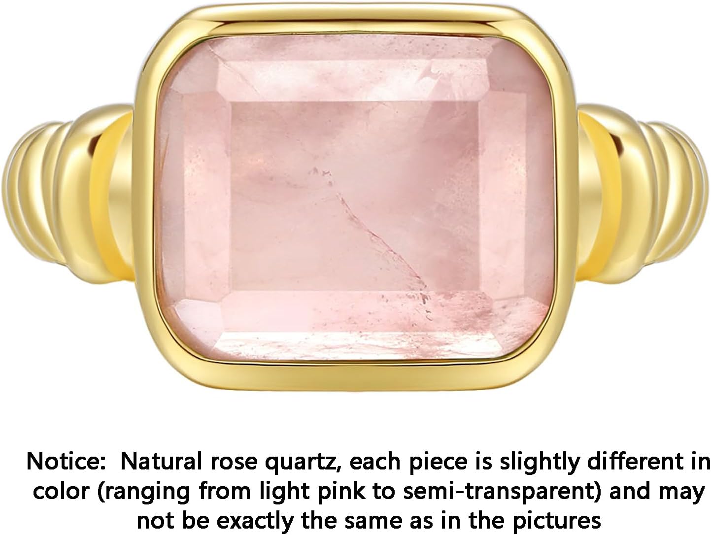 Women's 14K Gold Plated Statement Rings Emerald Cut Teal Turquoise/Rose Quartz Crystal/Spiny Oyster Turquoise Signet Ring Stainless Steel Chunky Gold Rings Size 5-10 - Image 2