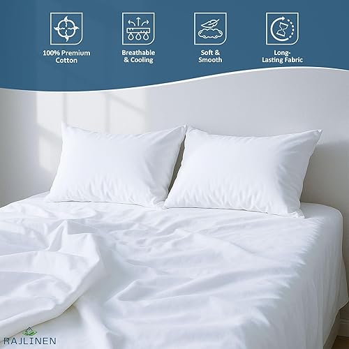 Miniatura 3 de Rajlinen Juego de sábanas de algodón egipcio de 600 hilos, 4 piezas para cama Queen, súper suaves, transpirables y refrescantes con bolsillo