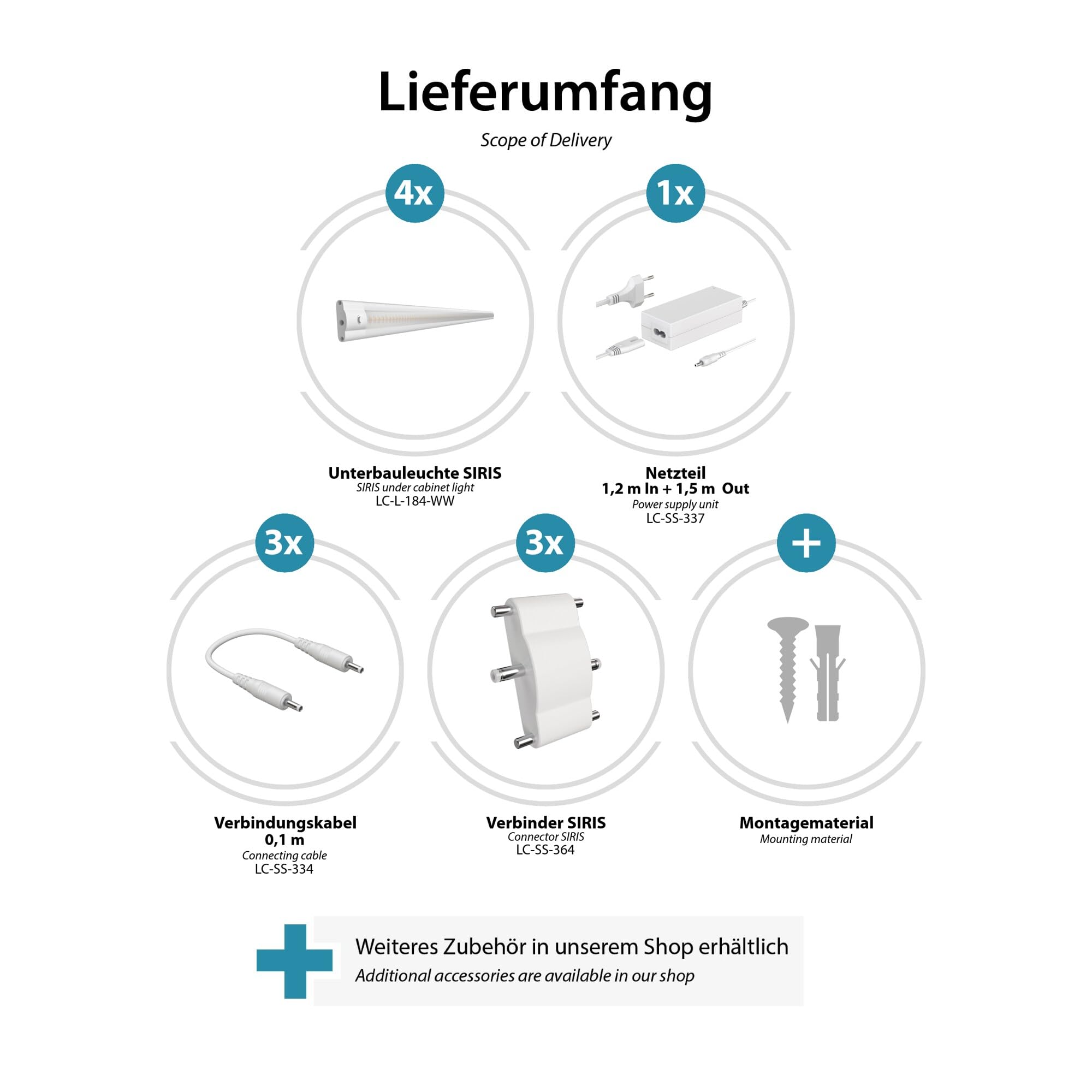 ledscom.de LED Unterbau-Leuchte SIRIS weiß matt, flach, 90cm, je 963lm, warm-weiß 4er Set