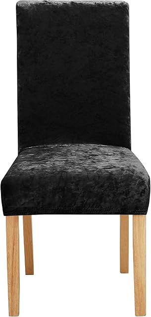 Amazon Brand - Umi 6 PCS Stretch Dining Chair Covers Melange Velvet Removable Chair Protector Elastic Slipcovers Black 45x45x60cm