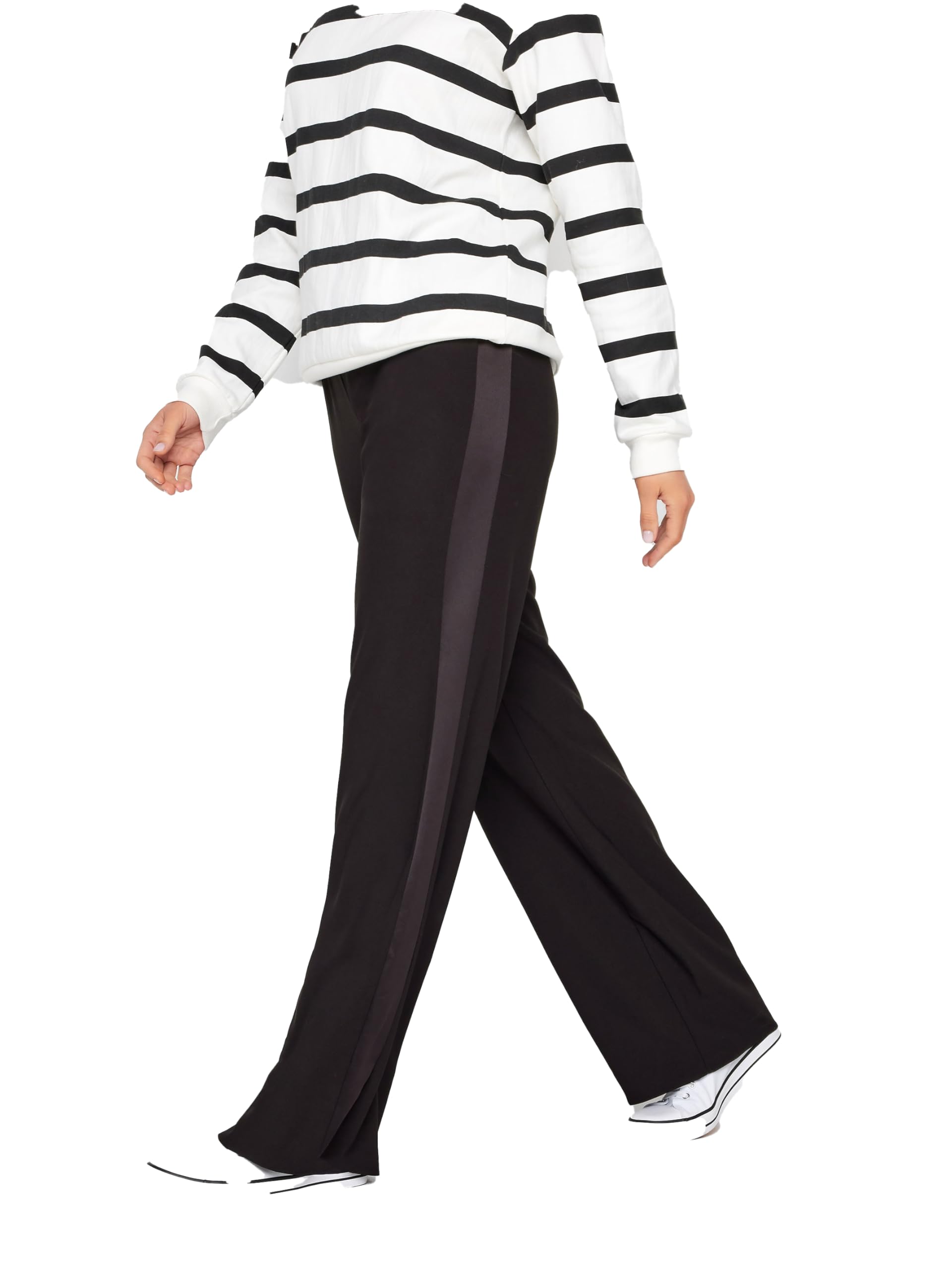 Long Tall Sally Women's Black Tall Wide Leg Tuxedo Trousers In | Size: 10XL