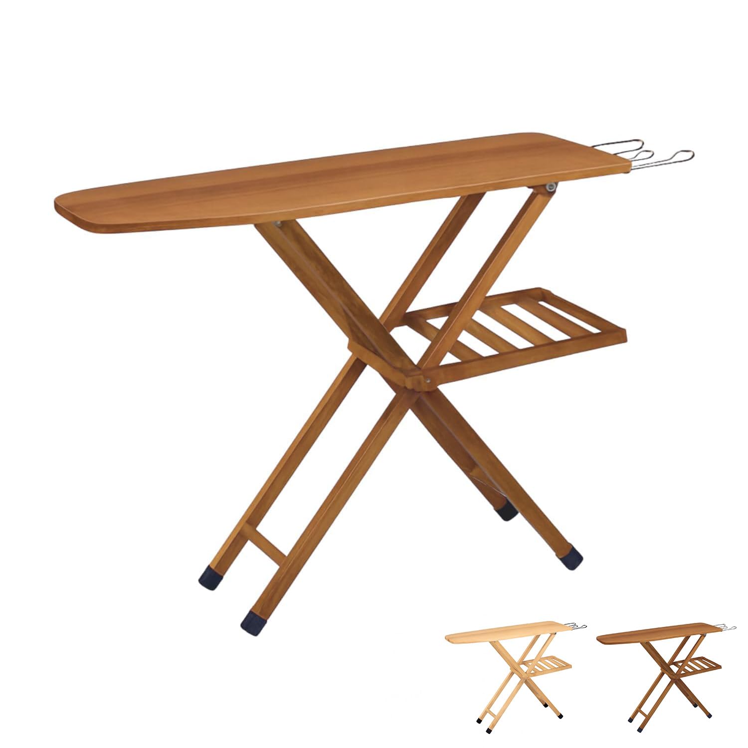 Paluplus Asse da Stiro Pieghevole in Legno di Faggio, Misura 140x35x92 cm, Altezza regolabile 3 Posizioni e Poggiaferro, Tavola da Stiro con Copriasse in Omaggio, Made in Italy -2574F-6,3 (Noce)