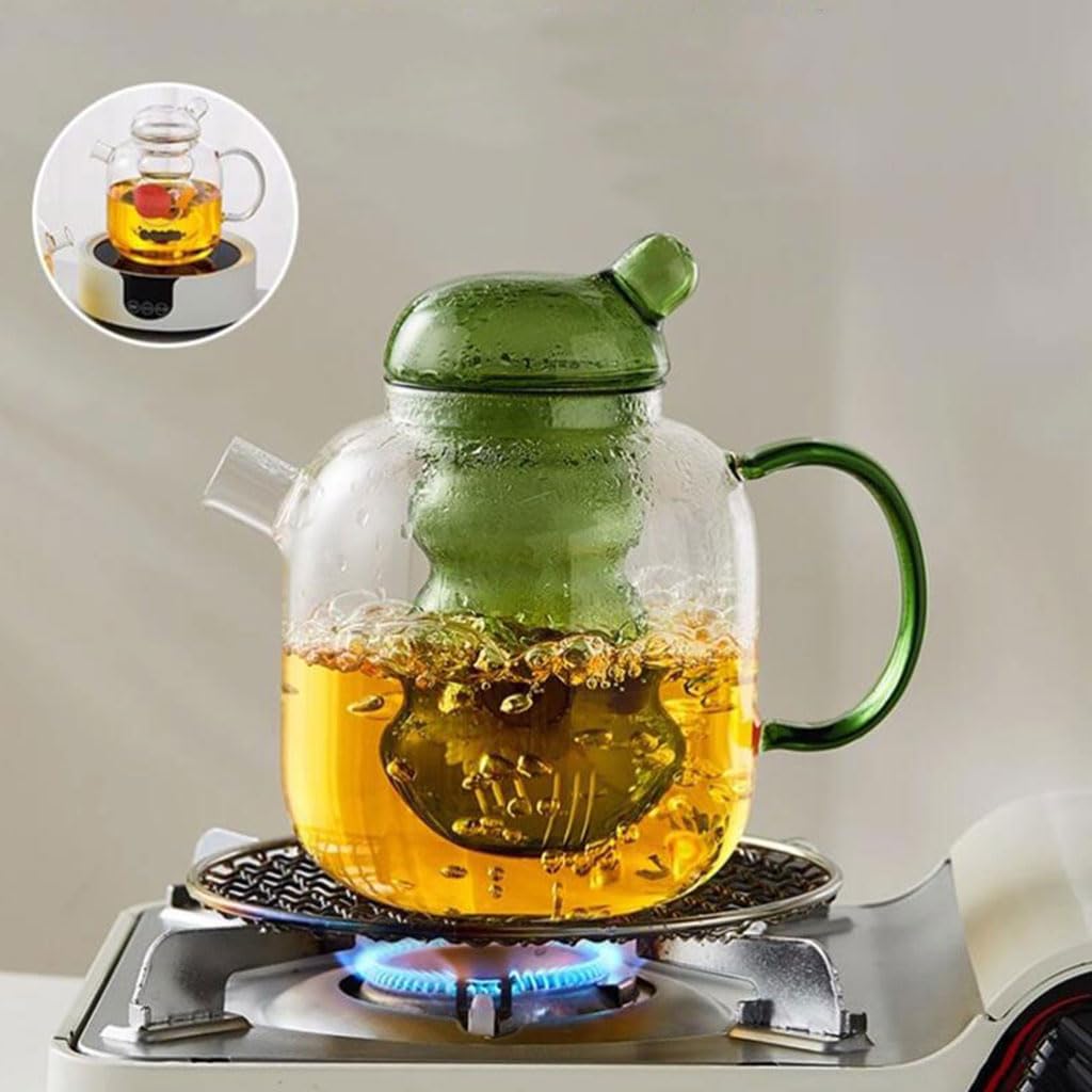 Teekanne mit großem Fassungsvermögen, Glasblumen- und Früchteteekessel, kreativer Teebereiter mit Einsatz, 1300 ml