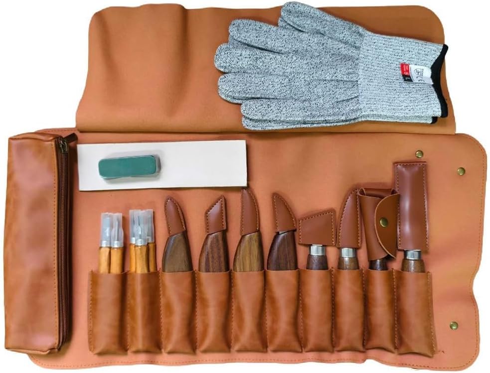 Wood Carving Tool Set, For Beginners, Large Capacity, Multifunctional, For Commuting to Work, Portable, Durable, Waterproof, Water Repellent, Lightweight, Convenient Carving Knife & Genuine