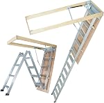 VEVOR Attic Ladder Wall-Mounted, 660LBS/299.4KG Capacity, Fits 9.5 to 10 ft Ceiling Height, 12-Step Steel Folding Stairs with Handrails, Pull Down Attic Ladders for Attics, Garages, Roofs, Basements