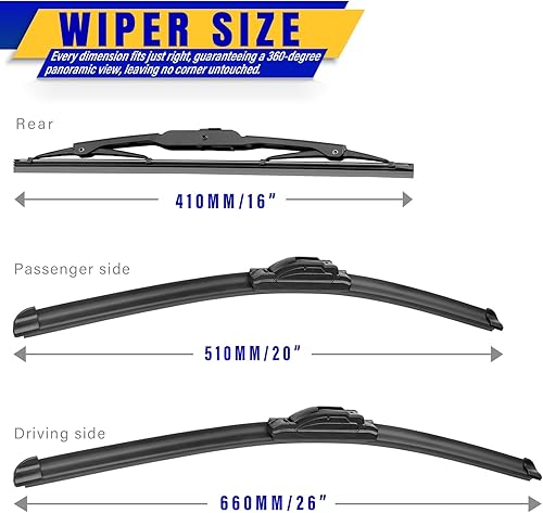 Miniatura 2 de 3 limpiaparabrisas de repuesto, repuesto de equipo original, 26 pulgadas, 20 pulgadas y 16 pulgadas (66.04 cm, 50.8 cm y 40.64 cm), juego de 3,