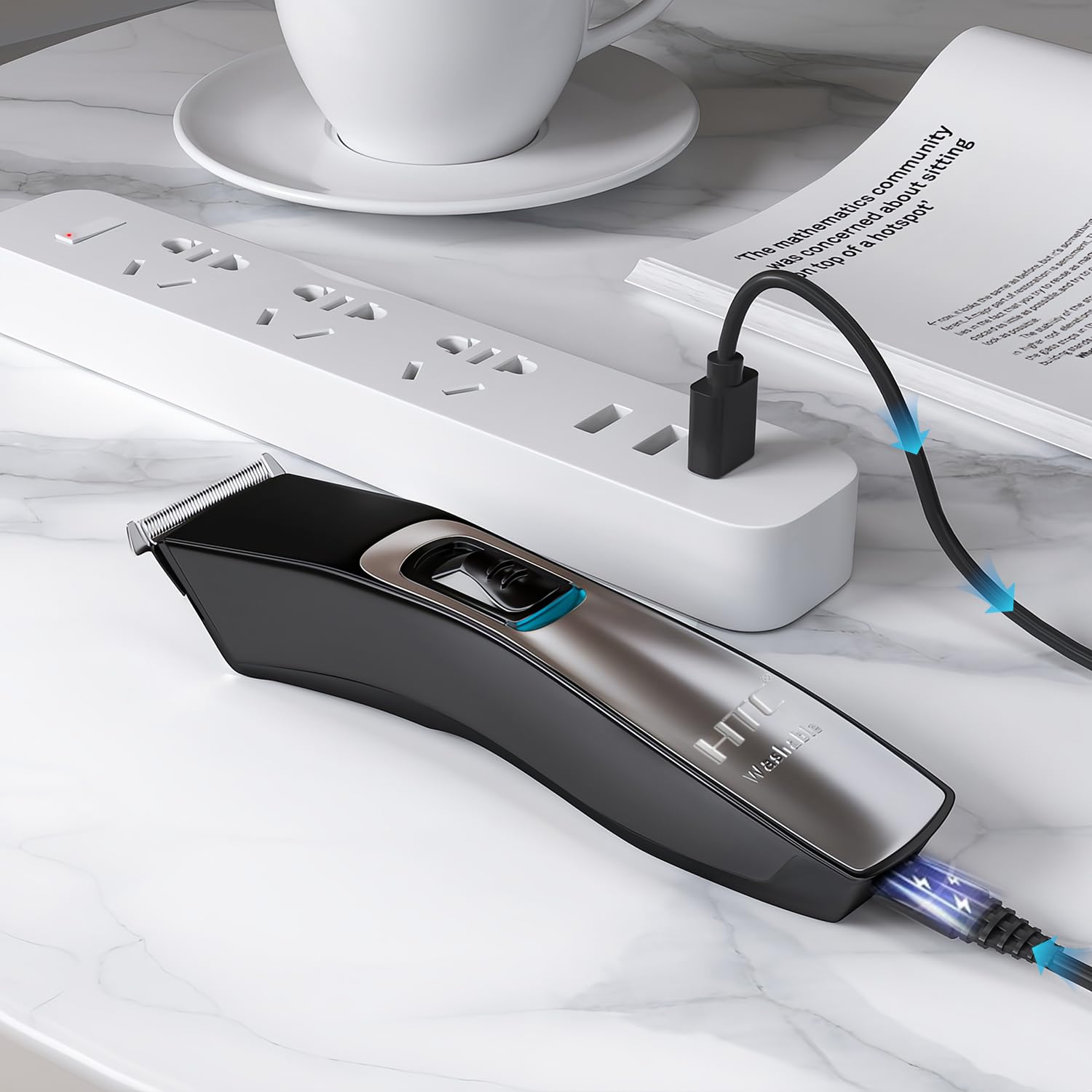 HTC Cortapelos y recortadora de barba para hombre, kit de corte de pelo eléctrico profesional todo en uno, totalmente lavable, con cable e inalámbrico, con recortadora para el cuidado del cabello y el