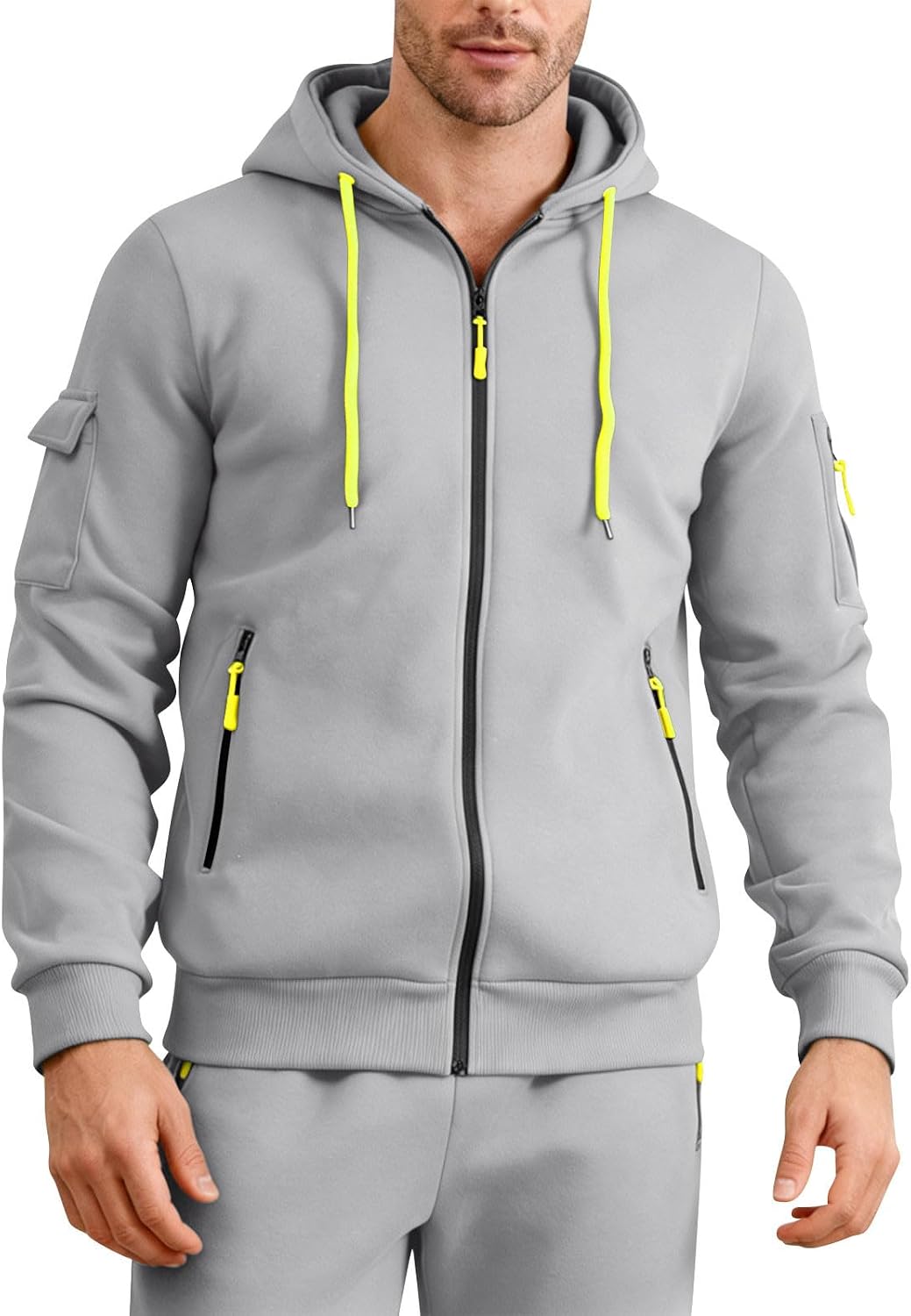 Mens 2 Piece Sports Sweatsuit Outfits Hoodie Full Zip Sweatshirt Joggers Sweatpants Set Fall Running Tracksuit