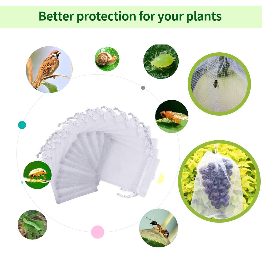 URFEDA Bolsas protectoras para uvas, 100 unidades, bolsas de malla para jardín, fruta, bolsa protectora de uvas, bolsa de organza con cordón, para proteger contra avispas, pájaros e insectos