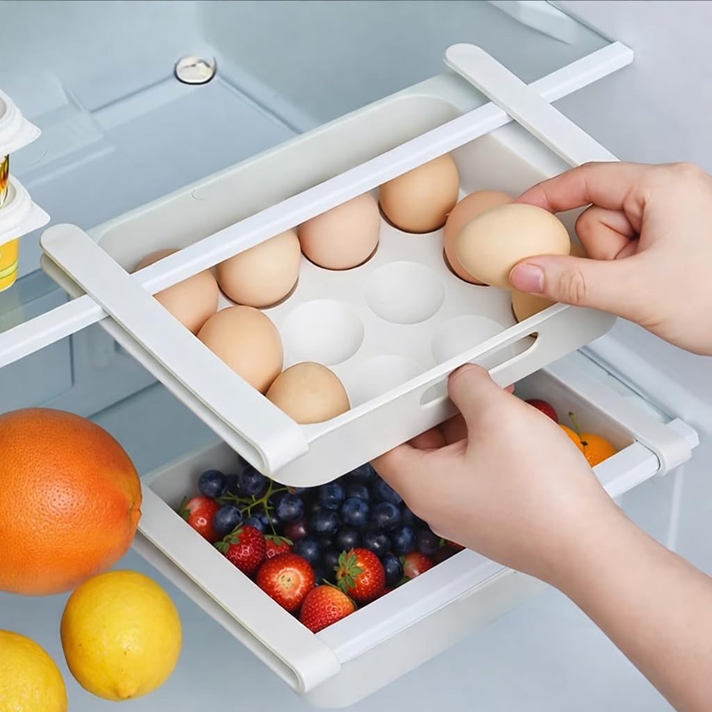 Photo 1 of Refrigerator Egg Storage Drawer, Adjustable Pull-Out Fridge Organizer Tray, Space-Saving Egg Holder, 1 Pack.X0050J18NP

