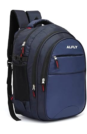 Al Fly 35L School Backpack for Boys & Girls, Water Resistant Multi Compartment College Laptop Bag with Bottle Pocket, Durable Travel Bag for Students, Office & Daily Use Backpack - (Navy Blue)