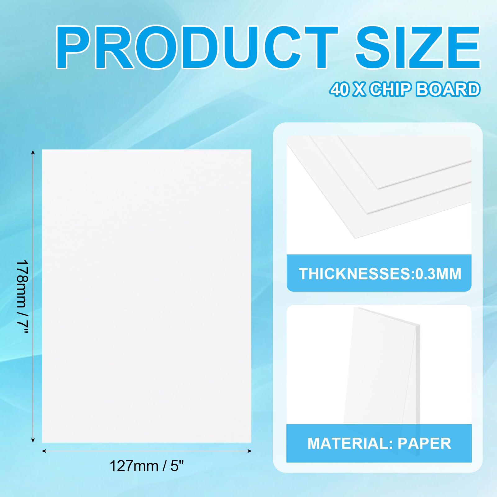 PATIKIL 7x5x0.01" Chipboard Sheets, 40Pcs 12PT Thick Book Board Binders Board Sturdy Bookbinding Supplies for Book Binding Cover White - Image 2
