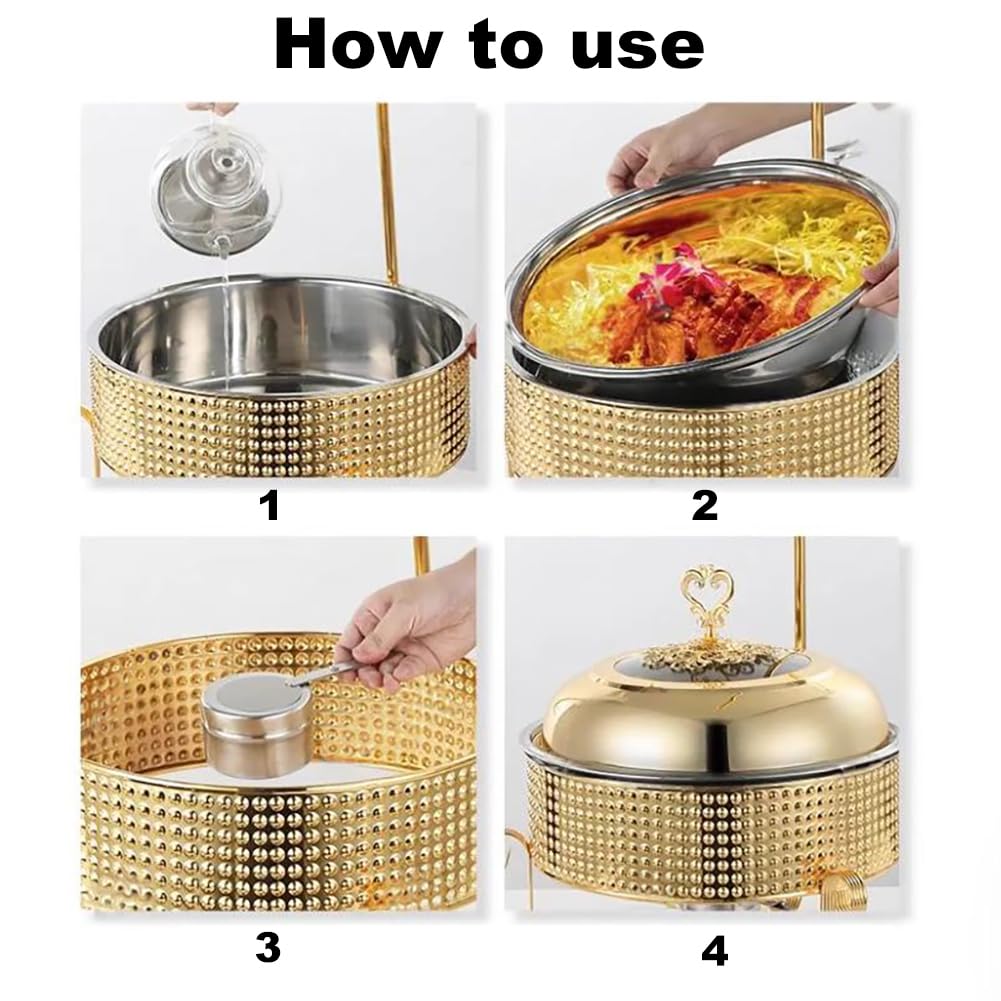 Calentador de Buffet Dorado con diseño de Tapa Colgante y Placas calefactoras comerciales de Acero Inoxidable, Adecuado para Banquetes, Bodas y Fiestas de hoteles