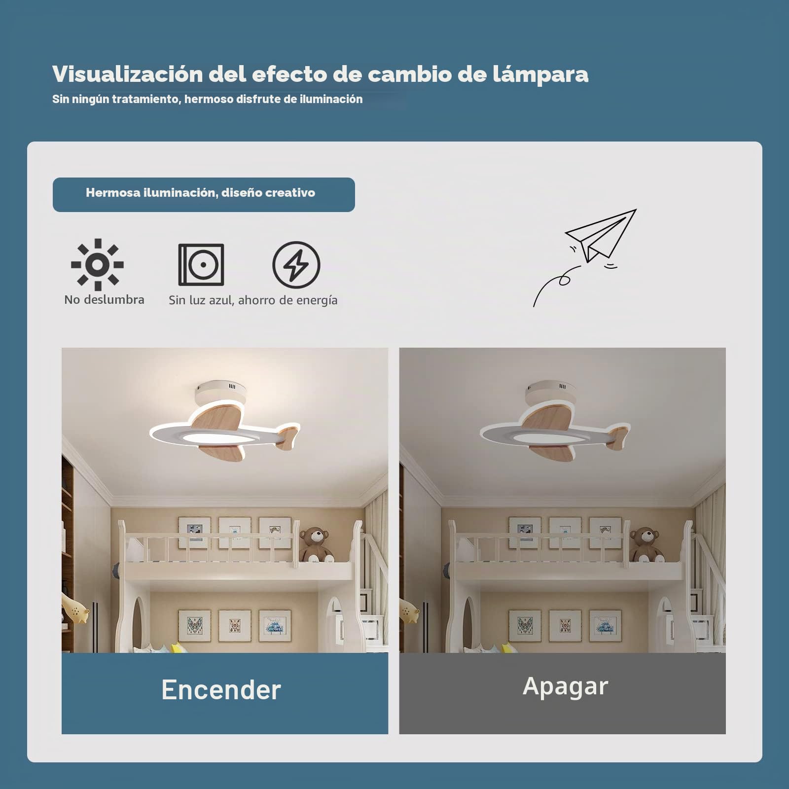 Lámpara de techo LED de 35 W para habitación infantil I con forma de avión regulable con mando a distancia I 50 x 45 cm I 2700-6500 K I Blanco y Madera Accesorios Lámpara de techo