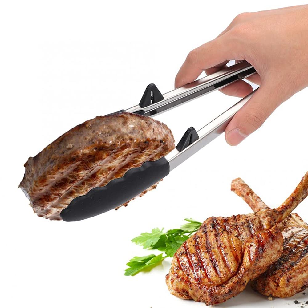 MRKU 1 Pieza de Pinza Resistente para cocinar, para Pan, Barbacoa, Hornear, Color Negro, con Cierre de Seguridad