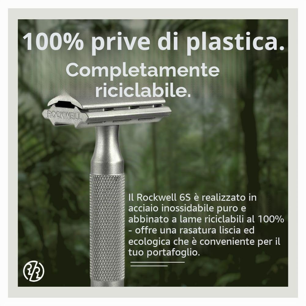Rockwell Razors Rasoio di sicurezza regolabile a doppio bordo in acciaio inox 6S + 5 lame svedesi in acciaio inox