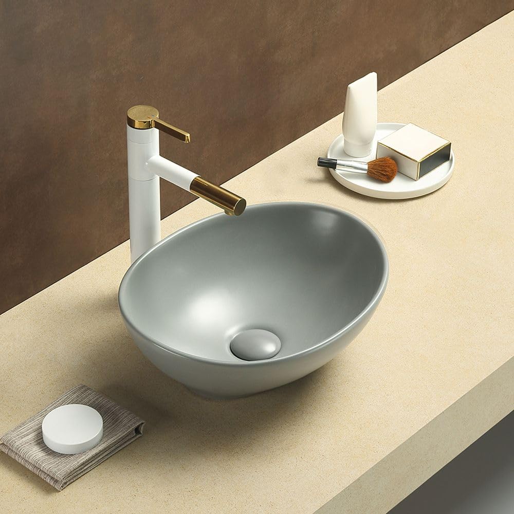 Milano Pebble Elements Oval Countertop Bathroom Basin Sink - 405Mm X 330Mm