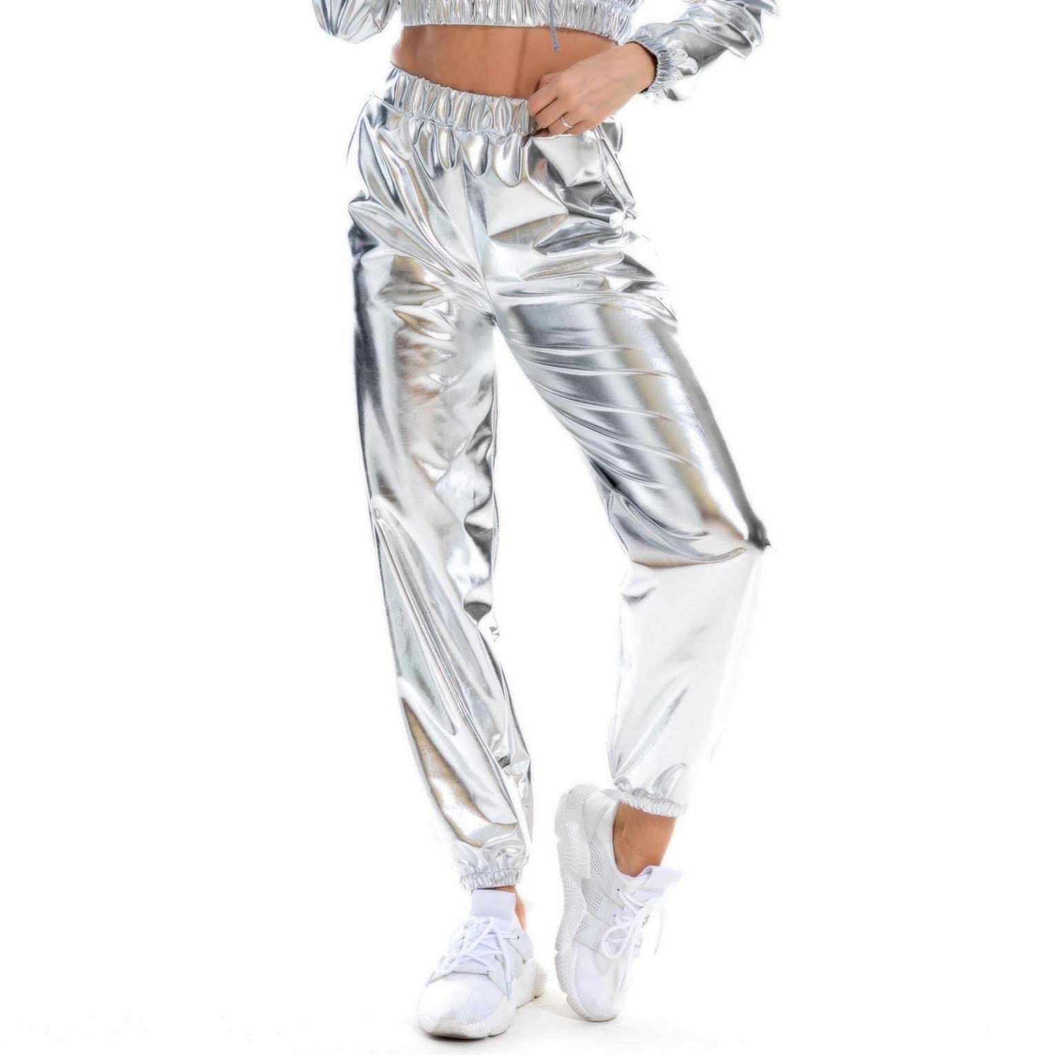 Streetwear Fashion Club Womens Causal Pants Shiny Holographic Cool Pants Pants for Older Women