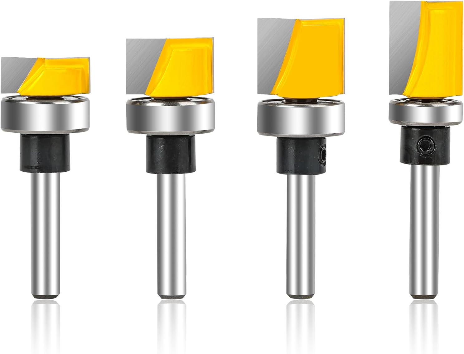 4Pcs 1/4 Inch Shank Hinge Mortising Flush Trim Template Router Bit Set with Ball Bearing Carbide Router Bits Pattern Bit Offset Flush Trim Template1/4-Inch Shank