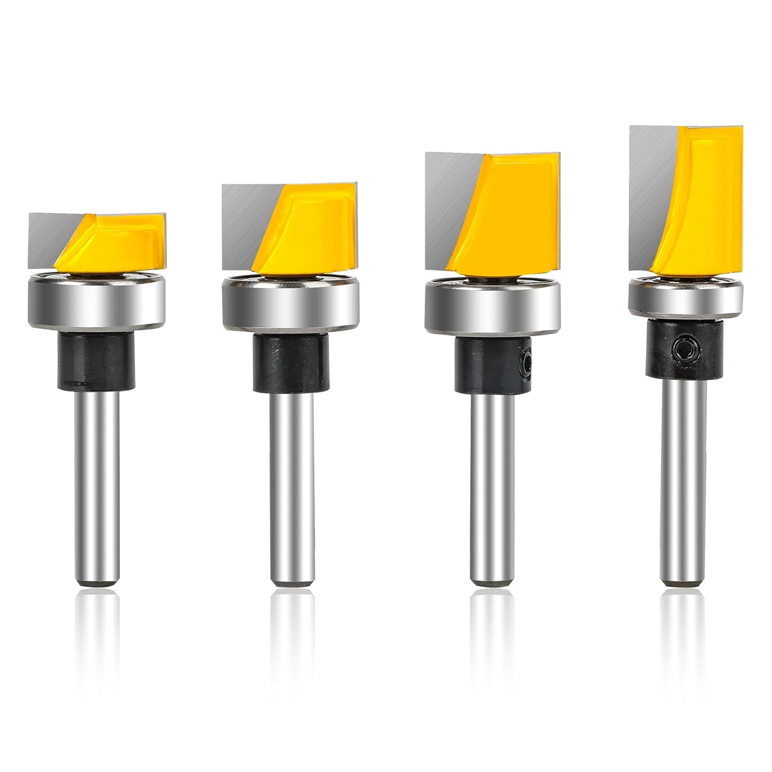 Flush Trim Router Bit,1/4 Inch Shank Pattern Flush Trim Router Bits Set Cutting Height in 25/64”, 3/4”, 1”, 1-1/2”,Flush Trim Router Bits.4PCS