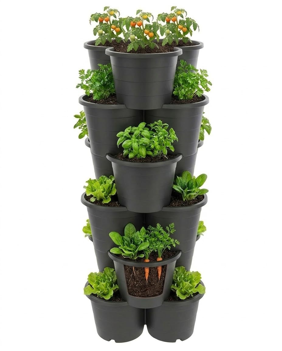 SUSTANIA Tour de culture à 4 étages - Dimensions : 66 x 42 x 40 cm - Pot pour pommes de terre et légumes - Fabriqué en UE - Couleur : anthracite