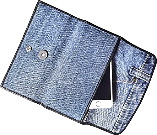 Upcycling Blue Denim Large Capacity Money Flap Roomy Long Wallet Purse for Women BMW0144