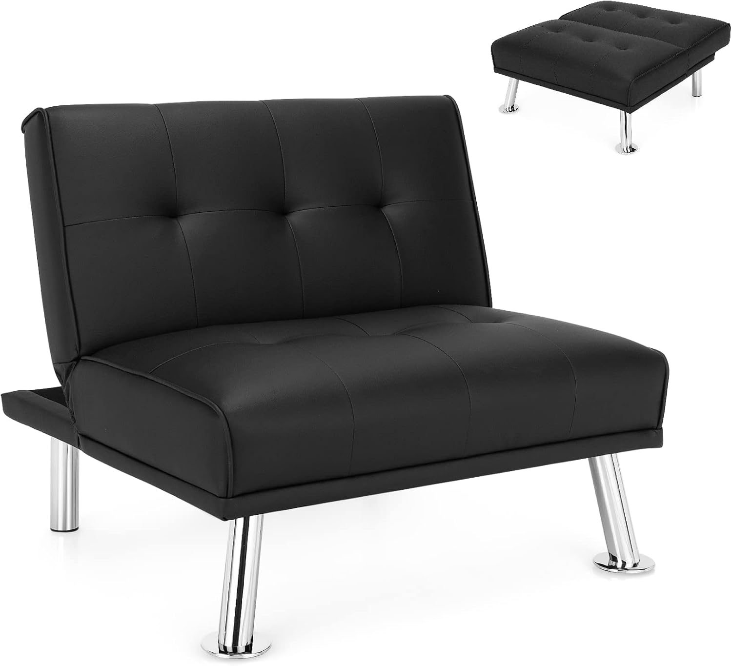 COSTWAY Single Sofa Bed Chair, 3Position Adjustable Reclining Couch