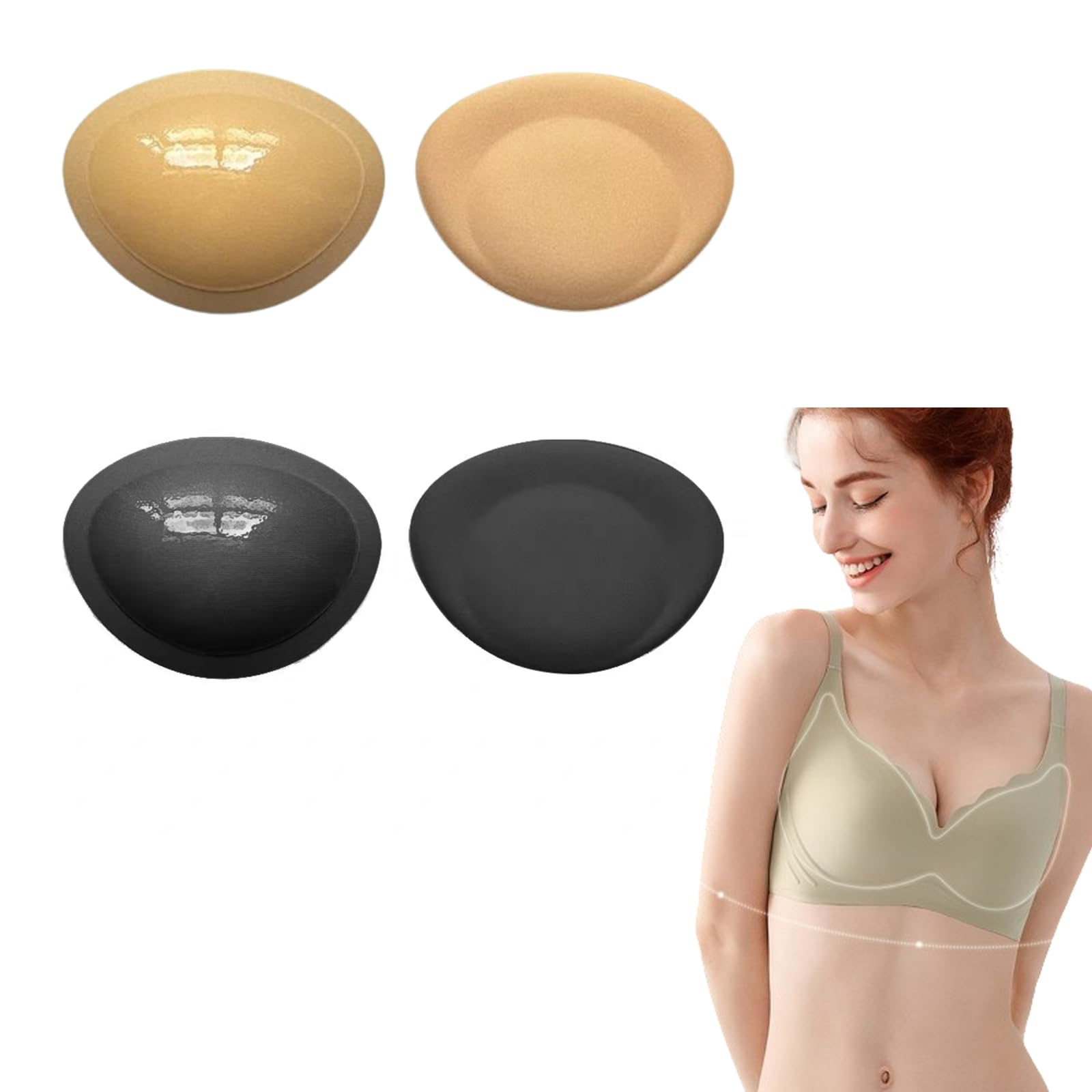 2 Pairs Bra Pads, Self-Adhesive Insert Bra Push Up Inserts, Breast Cup Lifter for Underwear and Bikini