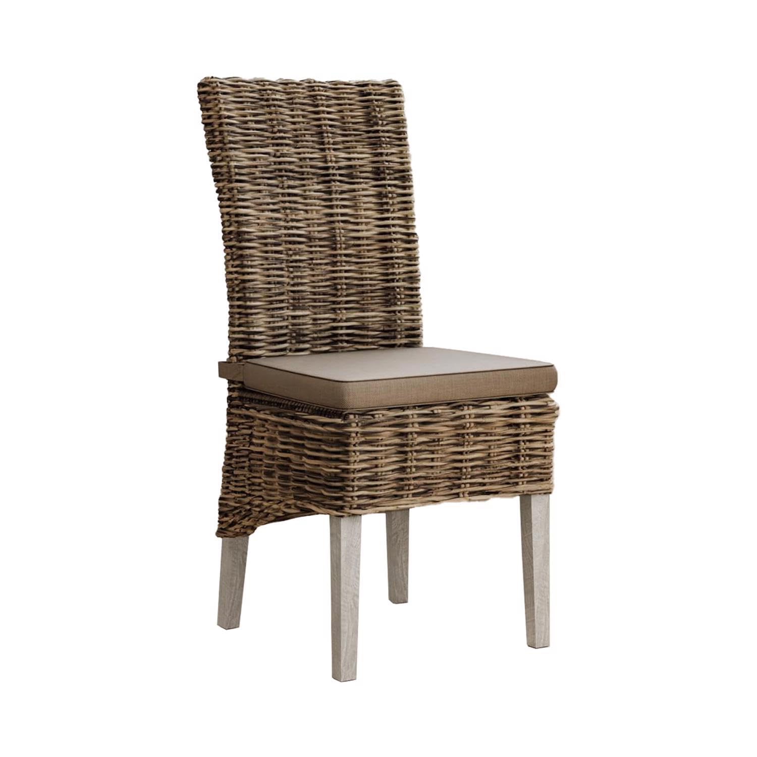 FWStyle Grey Wash Pair of Handmade Kubu Rattan Dining Chair Light legs - H102 X W45 X D60cm