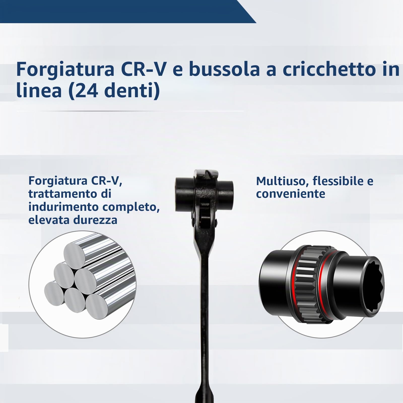 Chiave per Ponteggi 4 in 1 | 19 x 22 mm Chiave a Cricchetto per Radiatori Martello Estrattore di Chiodi Punzone Conico e Cricchetto Reversibile