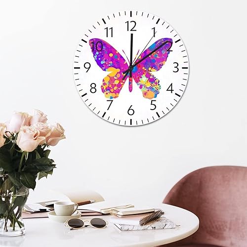 Miniatura 32 de ArogGeld Reloj de pared de PVC con mariposa multicolor, relojes con números para amantes de la mariposa, silencioso, sin tictac, funciona
