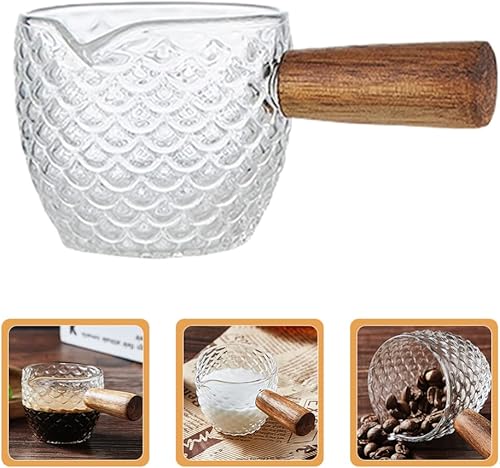 Miniatura 4 de Zerodeko Tazas de café expreso, jarra de leche para café, jarra de leche con mango de madera, jarra de leche de café expreso, jarra de medición de