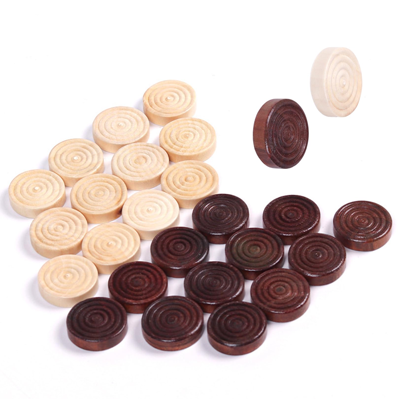 24 Pcs Draughts Board Game,Draughts Pieces,Wooden Checkers,Draughts Set,Durable Backgammon Chess,Quality Stackable Draught Pieces Replacement for Adults Kids Boardgames Learning Travel Camping Games