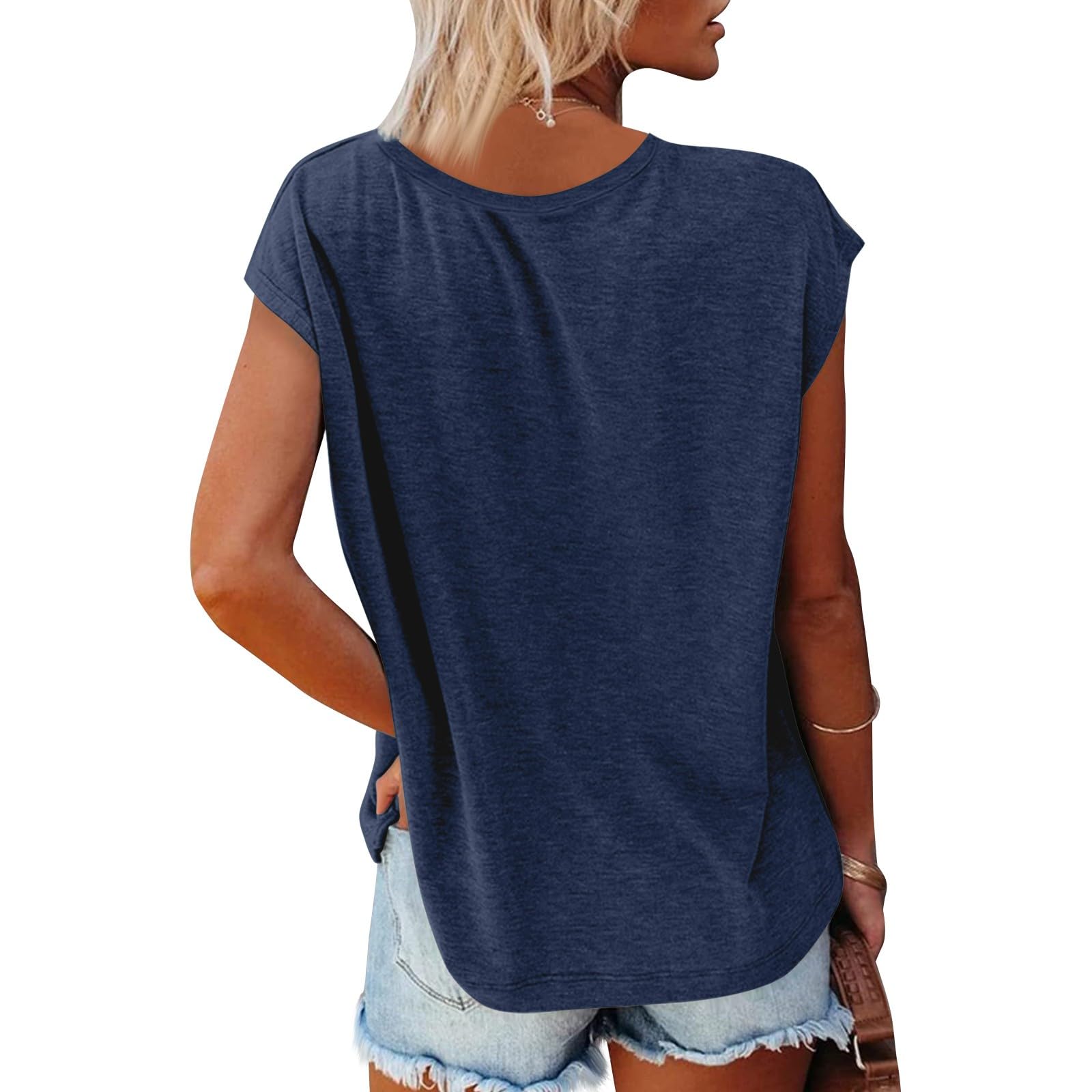 Femme T-Shirt Col Rond Manche Courte Eté Décontracté Tee Shirt Femmes Couleur Unie T Shirts Hauts Tuniques de Base D'été Lâches