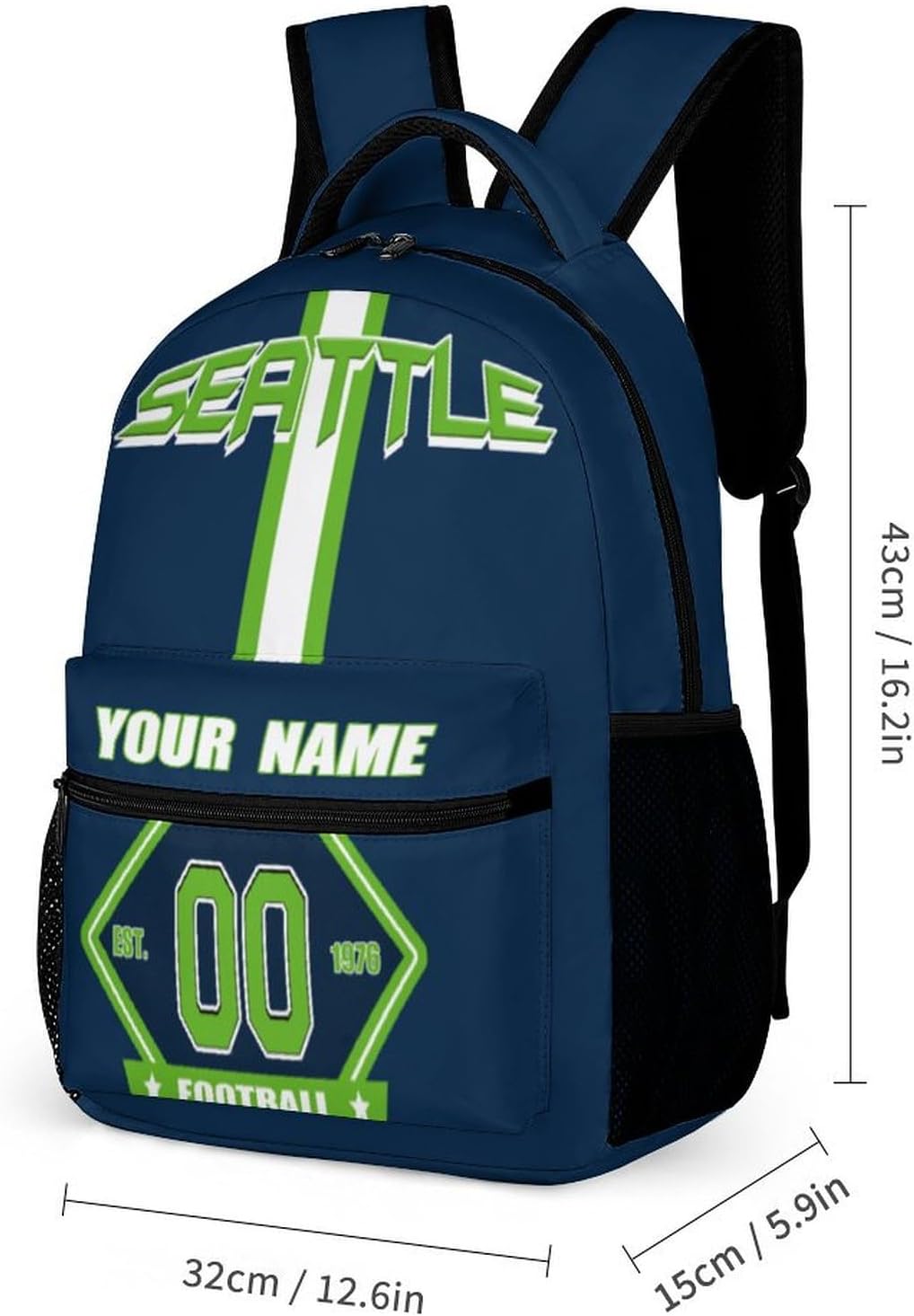 Generic Custom Backpack High Capacity Bag Football Fans Gifts for Teenager Men Women, Add Name & Number, Sea29-s
